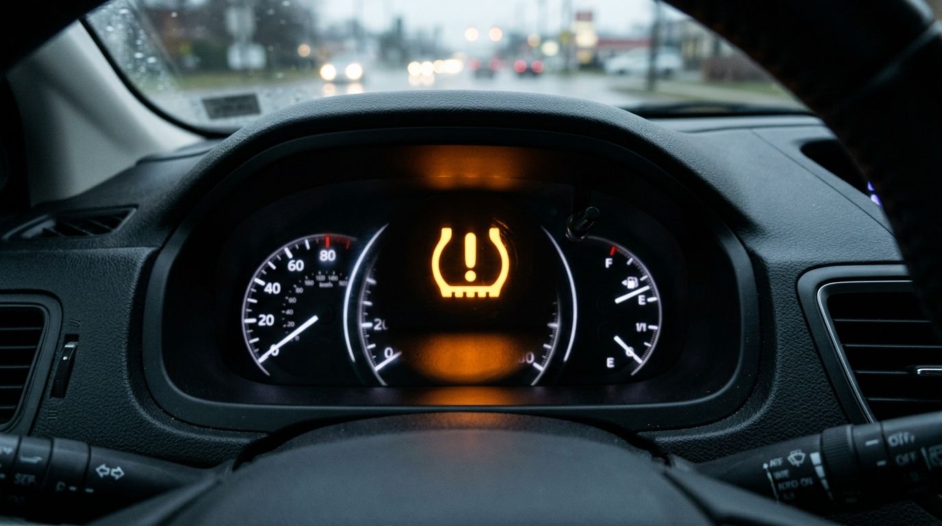 Niskie ciśnienie w oponach (Symbol przekroju opony z wykrzyknikiem)